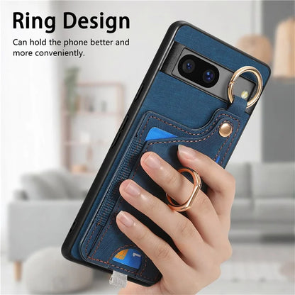 For Google Pixel 7a Case Card Holder Phone Back Cover with Ring Kickstand