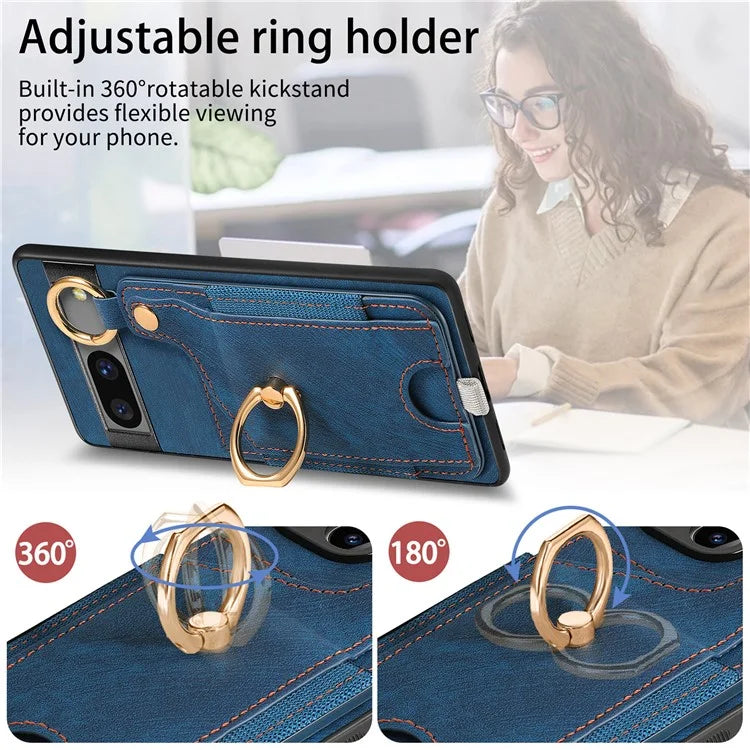 For Google Pixel 7a Case Card Holder Phone Back Cover with Ring Kickstand