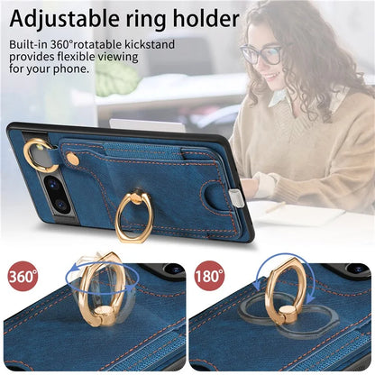 For Google Pixel 7a Case Card Holder Phone Back Cover with Ring Kickstand
