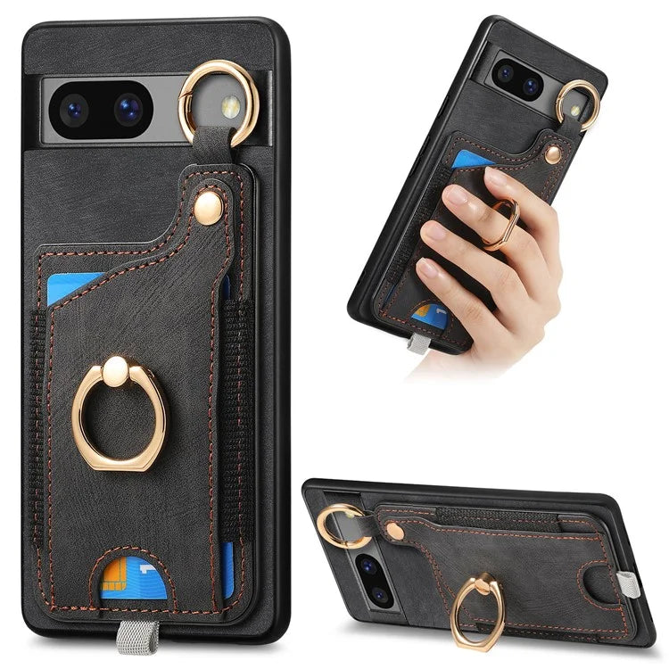 For Google Pixel 7a Case Card Holder Phone Back Cover with Ring Kickstand