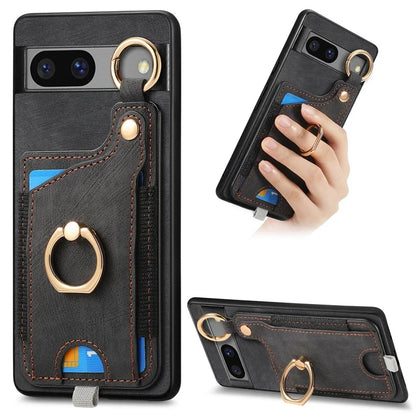 For Google Pixel 7a Case Card Holder Phone Back Cover with Ring Kickstand
