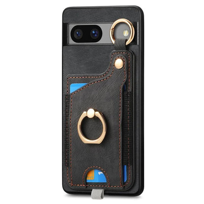 For Google Pixel 7a Case Card Holder Phone Back Cover with Ring Kickstand