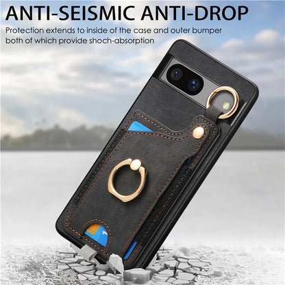 For Google Pixel 7a Case Card Holder Phone Back Cover with Ring Kickstand