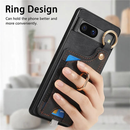 For Google Pixel 7a Case Card Holder Phone Back Cover with Ring Kickstand