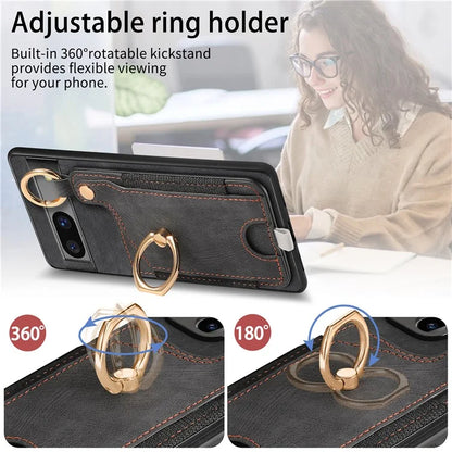 For Google Pixel 7a Case Card Holder Phone Back Cover with Ring Kickstand
