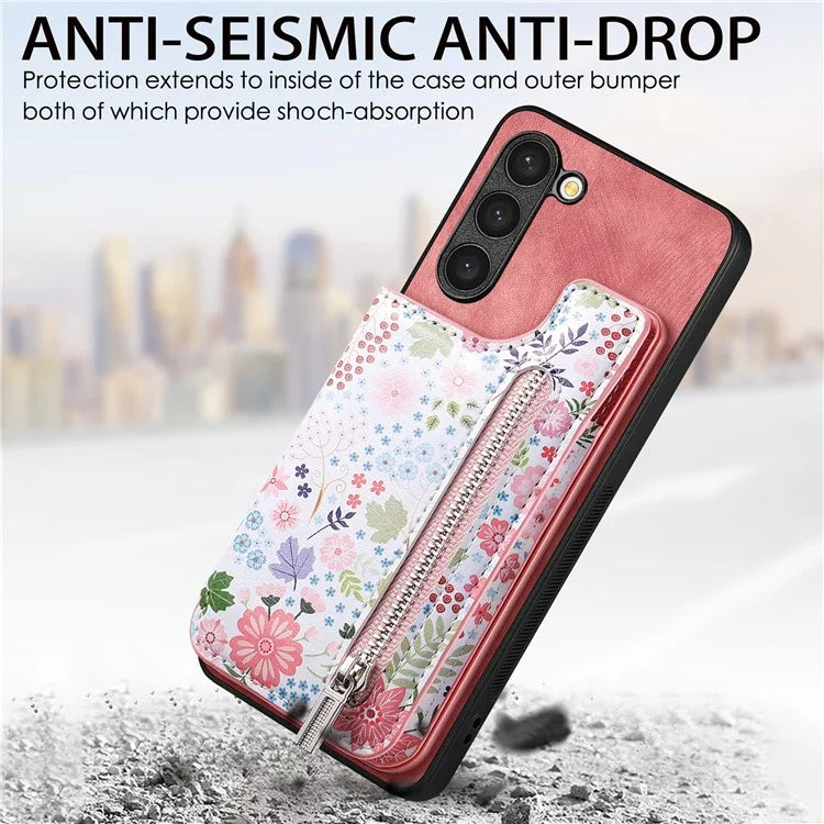D10 For Samsung Galaxy S23+ Cell Phone Case Pattern Printed Card Bag TPU+Leather Back Cover