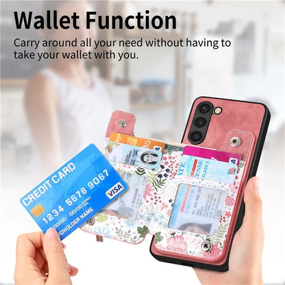 D10 For Samsung Galaxy S23+ Cell Phone Case Pattern Printed Card Bag TPU+Leather Back Cover
