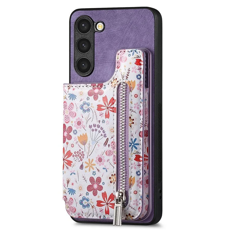 D10 For Samsung Galaxy S23+ Cell Phone Case Pattern Printed Card Bag TPU+Leather Back Cover