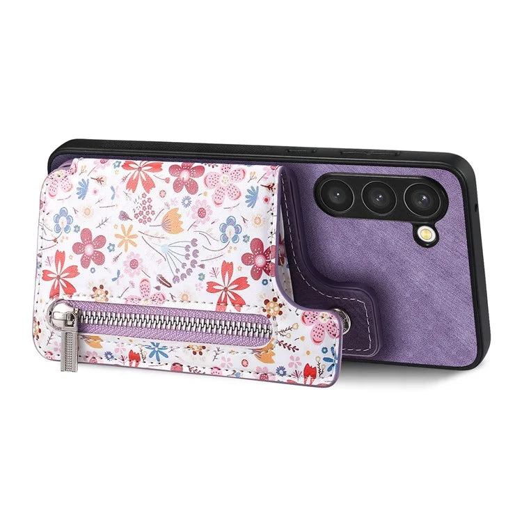 D10 For Samsung Galaxy S23+ Cell Phone Case Pattern Printed Card Bag TPU+Leather Back Cover