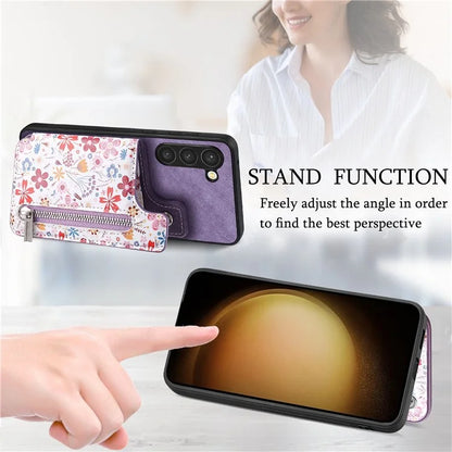 D10 For Samsung Galaxy S23+ Cell Phone Case Pattern Printed Card Bag TPU+Leather Back Cover