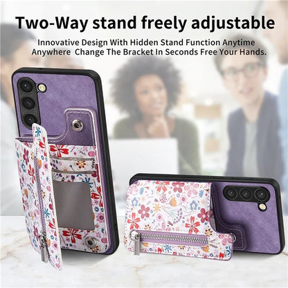 D10 For Samsung Galaxy S23+ Cell Phone Case Pattern Printed Card Bag TPU+Leather Back Cover