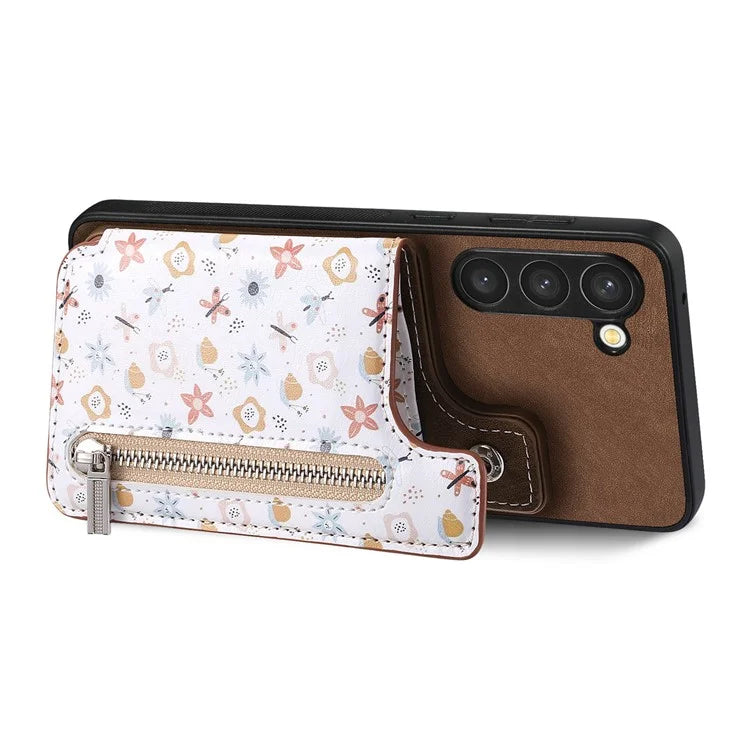 D10 For Samsung Galaxy S23+ Cell Phone Case Pattern Printed Card Bag TPU+Leather Back Cover
