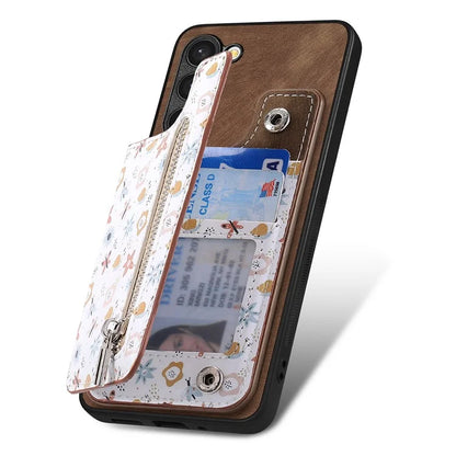 D10 For Samsung Galaxy S23+ Cell Phone Case Pattern Printed Card Bag TPU+Leather Back Cover