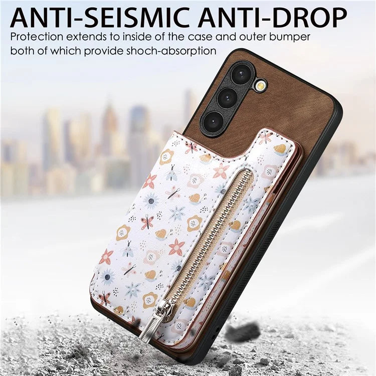 D10 For Samsung Galaxy S23+ Cell Phone Case Pattern Printed Card Bag TPU+Leather Back Cover