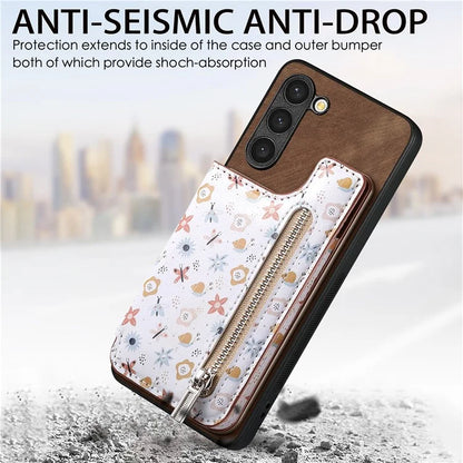 D10 For Samsung Galaxy S23+ Cell Phone Case Pattern Printed Card Bag TPU+Leather Back Cover