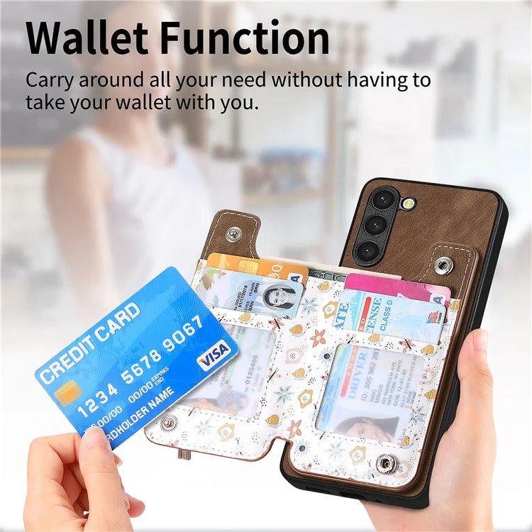 D10 For Samsung Galaxy S23+ Cell Phone Case Pattern Printed Card Bag TPU+Leather Back Cover
