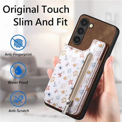 D10 For Samsung Galaxy S23+ Cell Phone Case Pattern Printed Card Bag TPU+Leather Back Cover