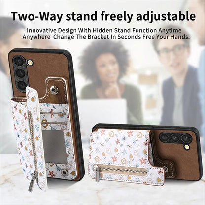 D10 For Samsung Galaxy S23+ Cell Phone Case Pattern Printed Card Bag TPU+Leather Back Cover