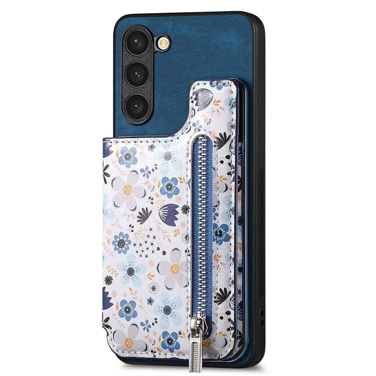 D10 For Samsung Galaxy S23+ Cell Phone Case Pattern Printed Card Bag TPU+Leather Back Cover