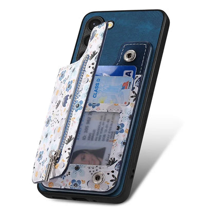D10 For Samsung Galaxy S23+ Cell Phone Case Pattern Printed Card Bag TPU+Leather Back Cover