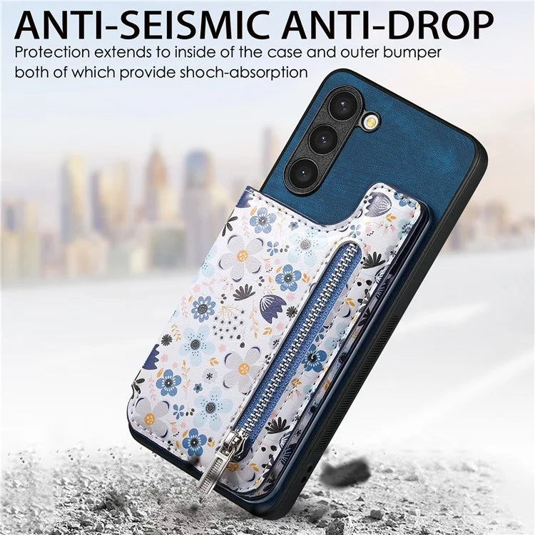 D10 For Samsung Galaxy S23+ Cell Phone Case Pattern Printed Card Bag TPU+Leather Back Cover