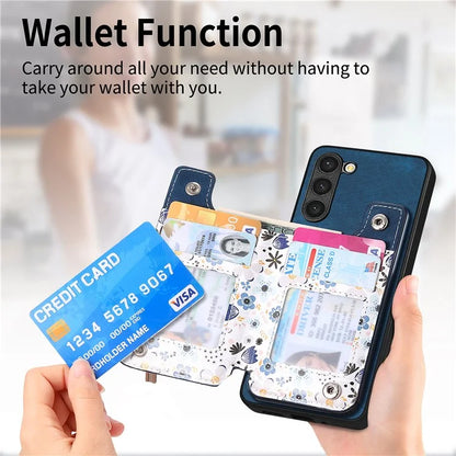 D10 For Samsung Galaxy S23+ Cell Phone Case Pattern Printed Card Bag TPU+Leather Back Cover