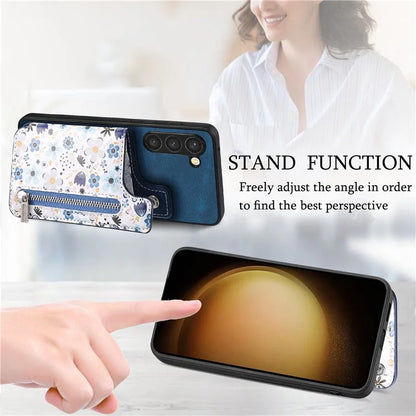 D10 For Samsung Galaxy S23+ Cell Phone Case Pattern Printed Card Bag TPU+Leather Back Cover