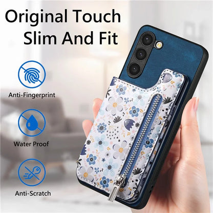D10 For Samsung Galaxy S23+ Cell Phone Case Pattern Printed Card Bag TPU+Leather Back Cover