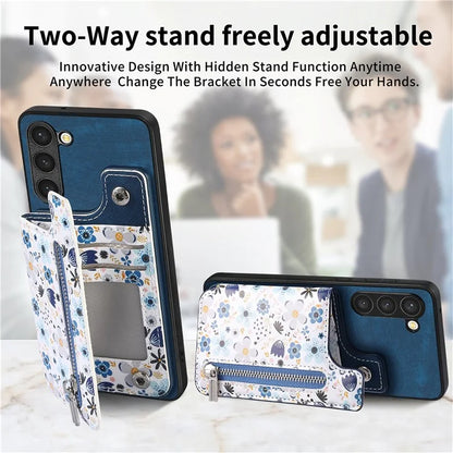 D10 For Samsung Galaxy S23+ Cell Phone Case Pattern Printed Card Bag TPU+Leather Back Cover