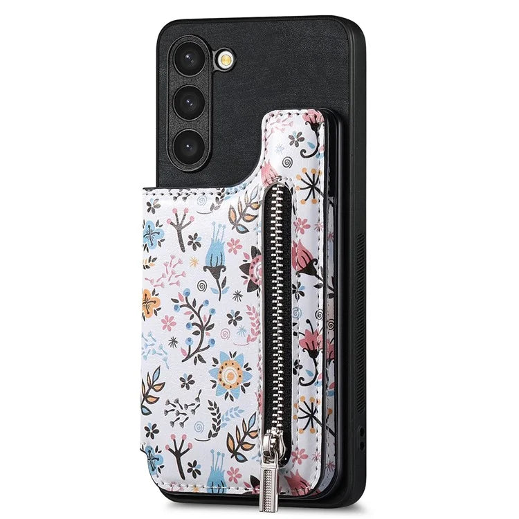 D10 For Samsung Galaxy S23+ Cell Phone Case Pattern Printed Card Bag TPU+Leather Back Cover