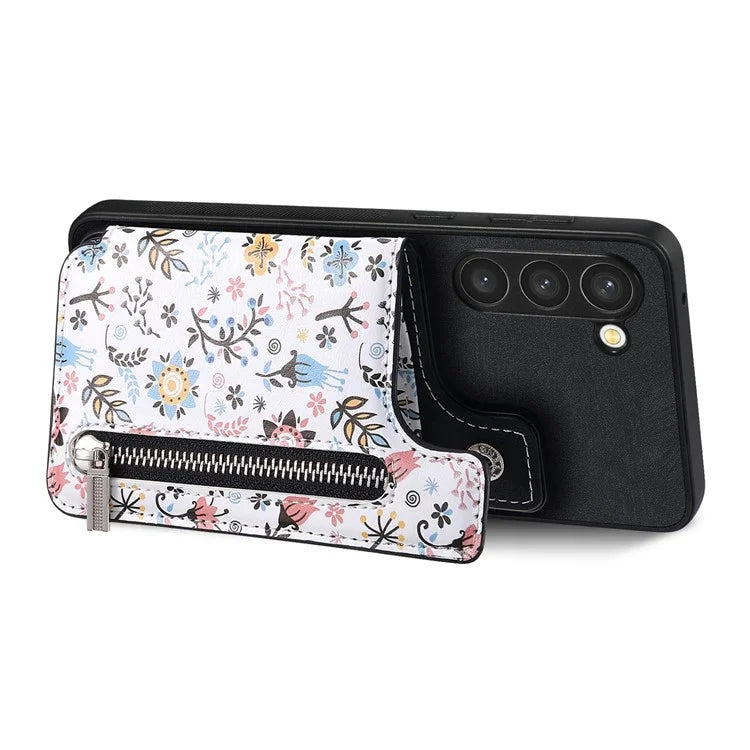 D10 For Samsung Galaxy S23+ Cell Phone Case Pattern Printed Card Bag TPU+Leather Back Cover