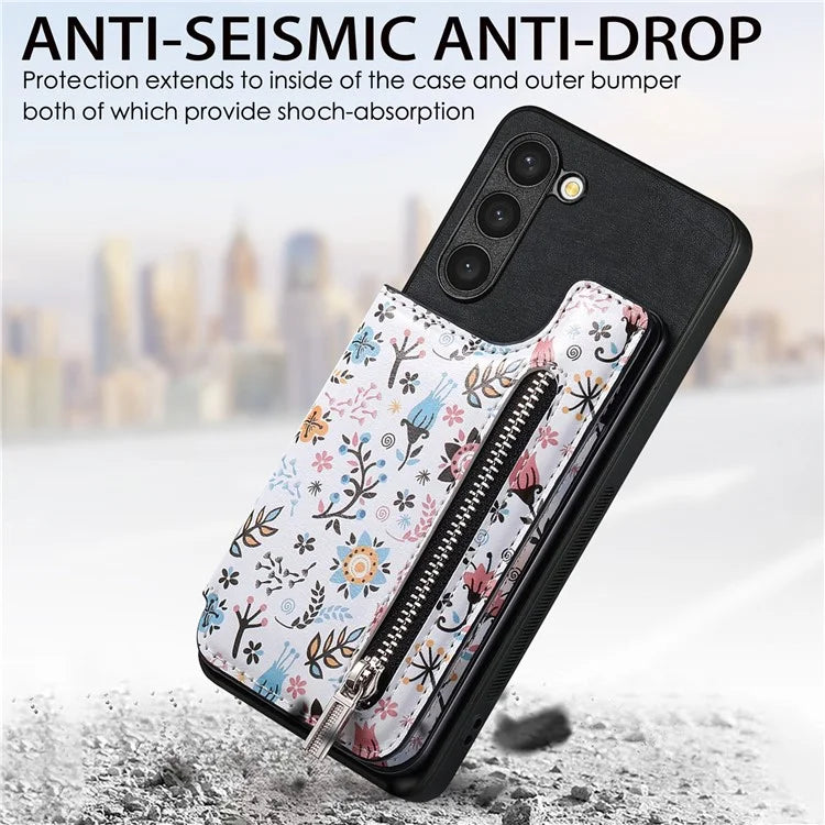 D10 For Samsung Galaxy S23+ Cell Phone Case Pattern Printed Card Bag TPU+Leather Back Cover
