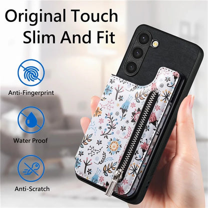 D10 For Samsung Galaxy S23+ Cell Phone Case Pattern Printed Card Bag TPU+Leather Back Cover
