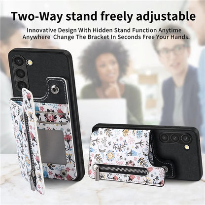 D10 For Samsung Galaxy S23+ Cell Phone Case Pattern Printed Card Bag TPU+Leather Back Cover