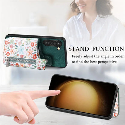 D10 For Samsung Galaxy S23+ Cell Phone Case Pattern Printed Card Bag TPU+Leather Back Cover