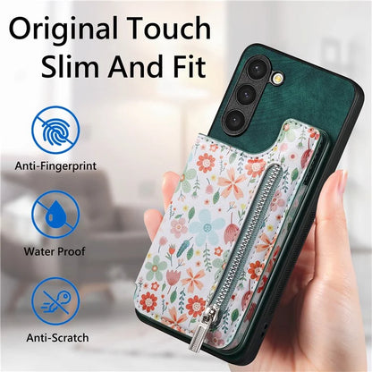 D10 For Samsung Galaxy S23+ Cell Phone Case Pattern Printed Card Bag TPU+Leather Back Cover