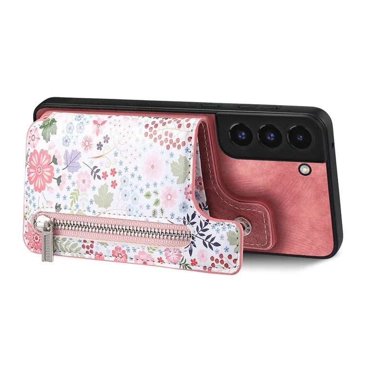 D10 For Samsung Galaxy S22+ 5G TPU+Leather Cover Pattern Printed Retro Phone Protective Case
