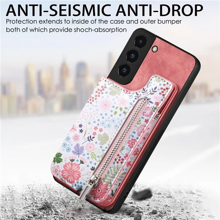 D10 For Samsung Galaxy S22+ 5G TPU+Leather Cover Pattern Printed Retro Phone Protective Case