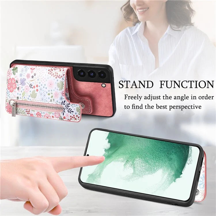 D10 For Samsung Galaxy S22+ 5G TPU+Leather Cover Pattern Printed Retro Phone Protective Case