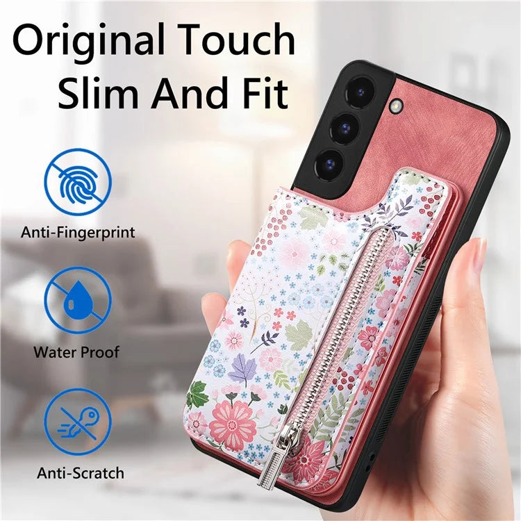 D10 For Samsung Galaxy S22+ 5G TPU+Leather Cover Pattern Printed Retro Phone Protective Case
