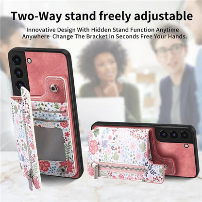 D10 For Samsung Galaxy S22+ 5G TPU+Leather Cover Pattern Printed Retro Phone Protective Case