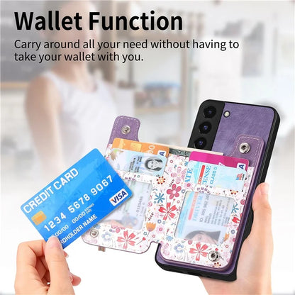 D10 For Samsung Galaxy S22+ 5G TPU+Leather Cover Pattern Printed Retro Phone Protective Case