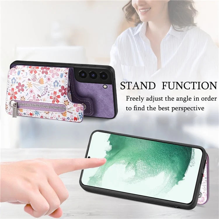 D10 For Samsung Galaxy S22+ 5G TPU+Leather Cover Pattern Printed Retro Phone Protective Case