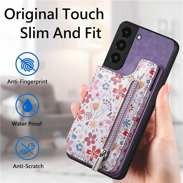 D10 For Samsung Galaxy S22+ 5G TPU+Leather Cover Pattern Printed Retro Phone Protective Case