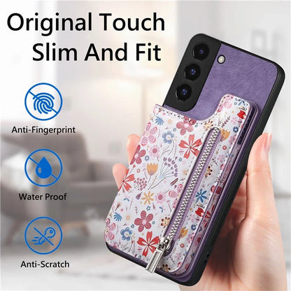 D10 For Samsung Galaxy S22+ 5G TPU+Leather Cover Pattern Printed Retro Phone Protective Case