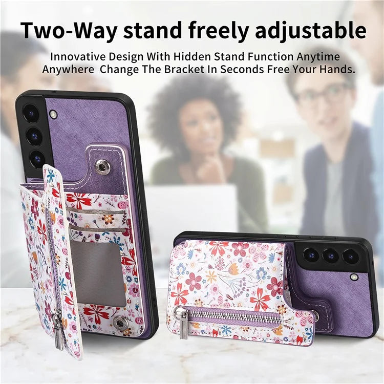 D10 For Samsung Galaxy S22+ 5G TPU+Leather Cover Pattern Printed Retro Phone Protective Case