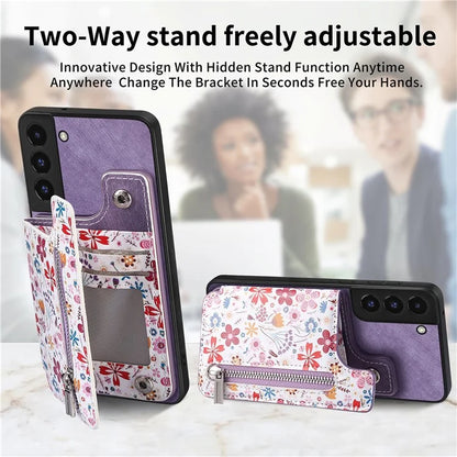 D10 For Samsung Galaxy S22+ 5G TPU+Leather Cover Pattern Printed Retro Phone Protective Case