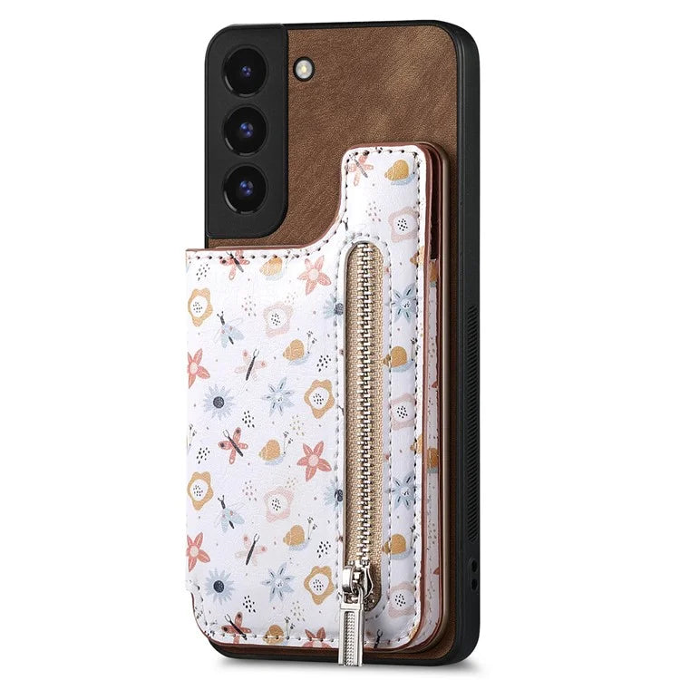 D10 For Samsung Galaxy S22+ 5G TPU+Leather Cover Pattern Printed Retro Phone Protective Case