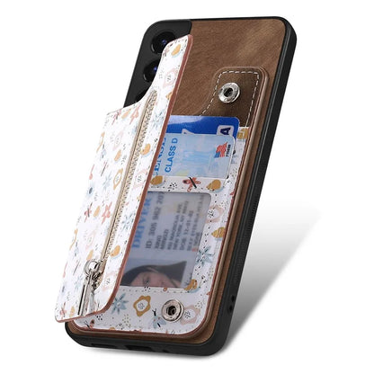 D10 For Samsung Galaxy S22+ 5G TPU+Leather Cover Pattern Printed Retro Phone Protective Case