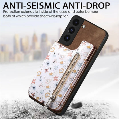 D10 For Samsung Galaxy S22+ 5G TPU+Leather Cover Pattern Printed Retro Phone Protective Case